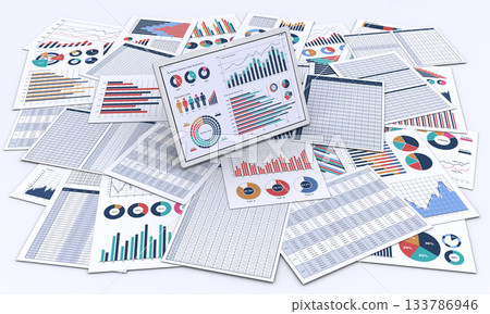 Tablet PC displaying business documents and data 133786946