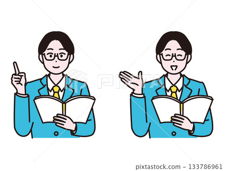 Illustration material of a business man explaining while looking at documents Illustration material of a business man explaining while looking at documents 133786961