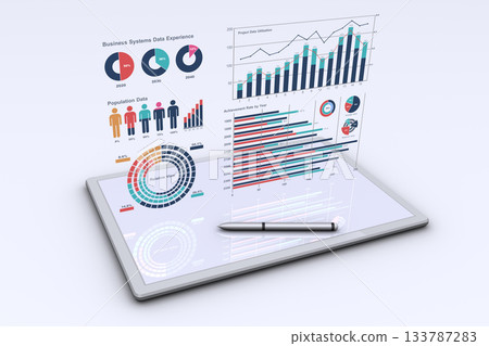 Business data floats like a hologram on a tablet 133787283
