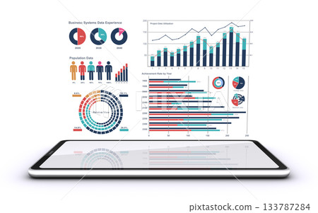 Business data floating like a hologram on a smartphone Business data floating like a hologram on a smartphone 133787284