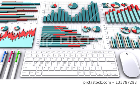 3D business graph and keyboard 3D business graph and keyboard 133787288