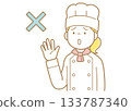 Illustration of a woman in a chef's coat and hat refusing 133787340