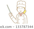 Illustration of a woman in a chef's coat and hat pointing with a pointer 133787344