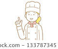 Illustration of a woman in a chef's coat and hat pointing 133787345