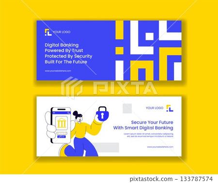 Digital Banking Security Horizontal Banner with Flat Cartoon Templates Background Illustration Digital Banking Security Horizontal Banner with Flat Cartoon Templates Background Illustration 133787574