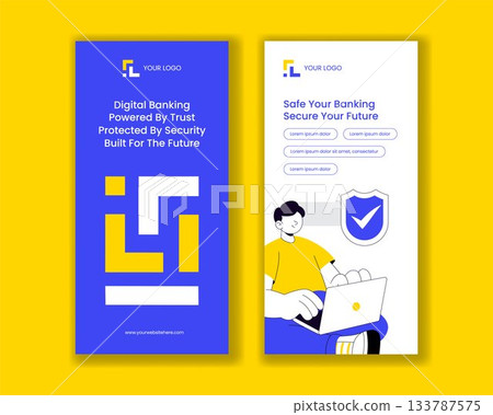 Flat Cartoon Digital Banking Security Vertical Banner Templates Background Illustration 133787575