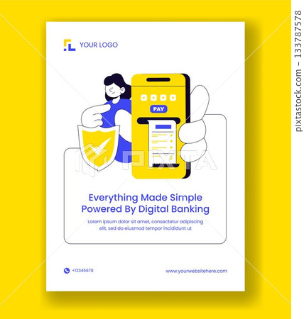 Digital Banking Security Vertical Poster with Flat Cartoon Templates Background Illustration 133787578