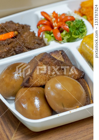 Indonesian Telur Bacem and Tahu Bacem in Soy Braised Meal Box 133787824