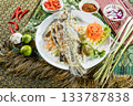fried mackerel with vegetables 133787838