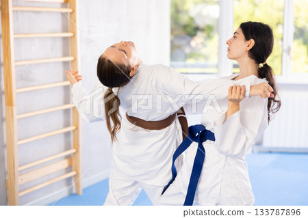 Karate practitioners showcase their techniques 133787896