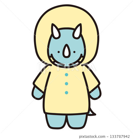 Illustration of a baby triceratops wearing a raincoat 133787942