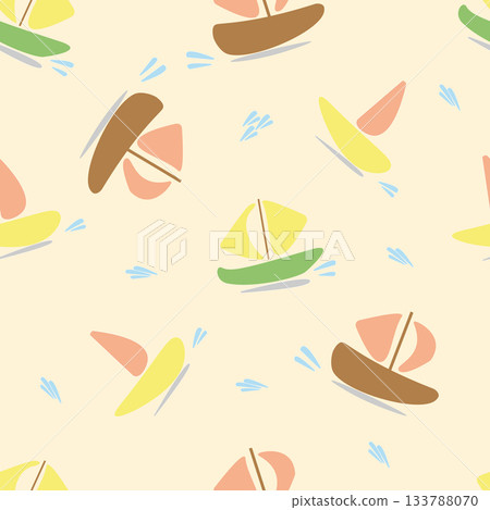Boat seamless pattern in vector. Flat style illustration. pattern for fabric, baby clothes, background, textile, wrapping paper and other decoration. 133788070
