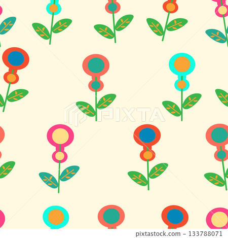 Seamless pattern abstraction colored flowers. Hand drawn design elements for fabric, print, cover, banner, wrapping, wallpaper. 133788071
