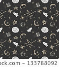 Seamless pattern space stars and planet on dark background. For printing on children's products. 133788092