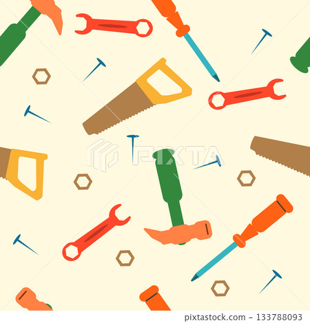Tools seamless pattern in vector. Flat style illustration. pattern for fabric, baby clothes, background, textile, wrapping paper and other decoration. Tools seamless pattern in vector. Flat style illustration. pattern for fabric, baby clothes, background, textile, wrapping paper and other decoration. 133788093