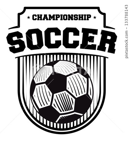 Vector illustration of soccer football championship logo ball inside shield badge vintage engraving style for sport team mascot or league emblem design Vector illustration of soccer football championship logo ball inside shield badge vintage engraving style for sport team mascot or league emblem design 133788143