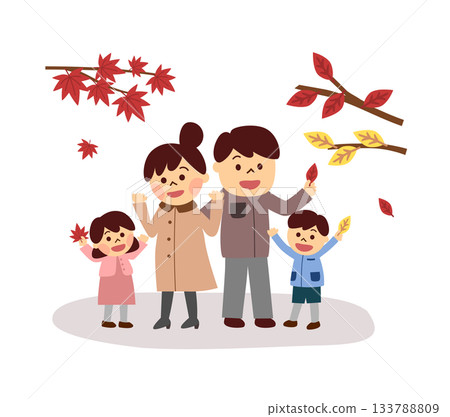 Parents and children enjoying autumn leaves 133788809