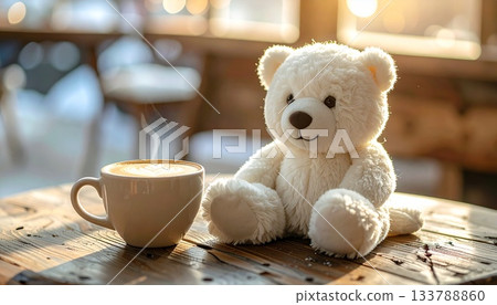 Teddy bear at Christmas cafe 133788860