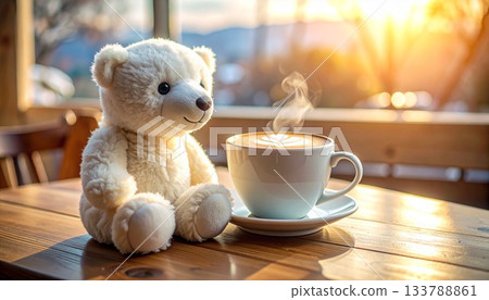 Teddy bear at Christmas cafe 133788861
