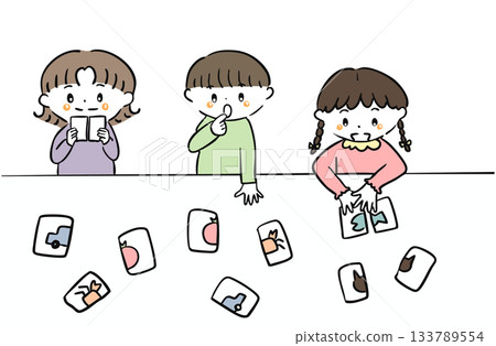 Illustration of children playing cards / Fun learning / Therapeutic and childcare materials Illustration of children playing cards / Fun learning / Therapeutic and childcare materials 133789554