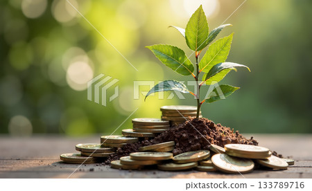 Gold coins, soil deposits, buds, small tree seedlings, profit savings, wealth growth, investment wealth management, financial interaction concepts, wide range of information and public announcements, material sheets. Gold coins, soil deposits, buds, small tree seedlings, profit savings, wealth growth, investment wealth management, financial interaction concepts, wide range of information and public announcements, material sheets. 133789716