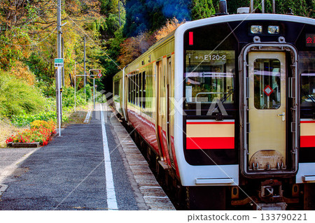 A train stopping at Hayato Station on the Tadami Line in autumn (Mishima Town, Fukushima Prefecture, early November) A train stopping at Hayato Station on the Tadami Line in autumn (Mishima Town, Fukushima Prefecture, early November) 133790221