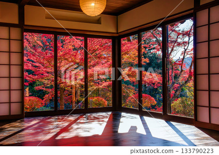 秋日裡,文智津裡觀音寺的紅葉在逆光下熠熠生輝(福島縣福島市,11月中旬下午) 秋日裡,文智津裡觀音寺的紅葉在逆光下熠熠生輝(福島縣福島市,11月中旬下午) 133790223