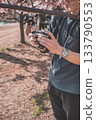 A man photographing cherry blossoms 133790553