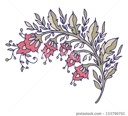 Elegant Floral Branch With Bellflowers 133790781