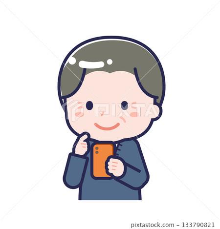 A "senior man in casual clothes" using a smartphone 133790821