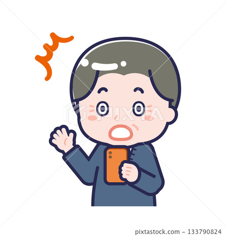 A "senior man in casual clothes" using a smartphone 133790824