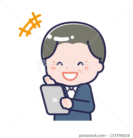 A "senior man in casual clothes" using a tablet 133790826