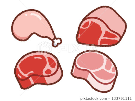 Simple meat illustration (raw meat) Simple meat illustration (raw meat) 133791111