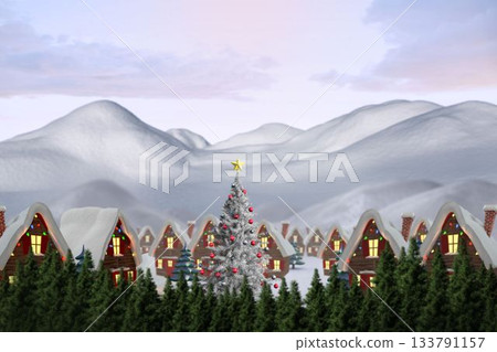 Digitally generated Cute village in the snow 133791157