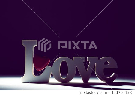 Word love and red heart on floor Word love and red heart on floor 133791158