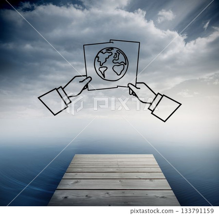 Global graphic over ocean Global graphic over ocean 133791159