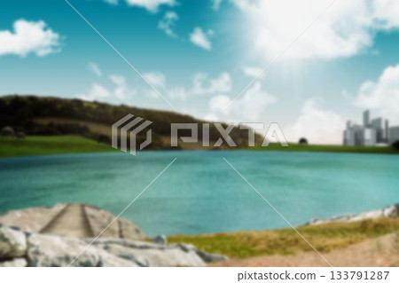 Scenic view of lake on sunny day Scenic view of lake on sunny day 133791287