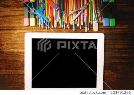Students desk with tablet pc Students desk with tablet pc 133791296