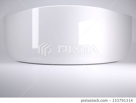 White ceramic bowl is being shown in studio shot, reflecting light on white backdrop, copy space White ceramic bowl is being shown in studio shot, reflecting light on white backdrop, copy space 133791314
