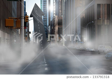 Road turning into an arrow in a city Road turning into an arrow in a city 133791318