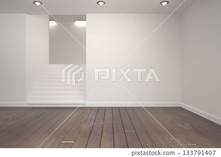 Empty white room with stairs 133791407