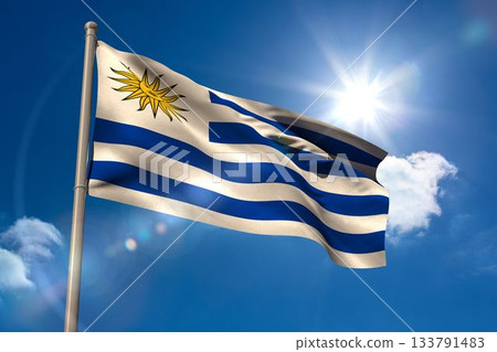 Uruguay national flag on flagpole 133791483