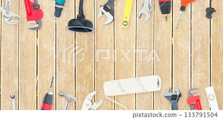 DIY tools on wooden background DIY tools on wooden background 133791504