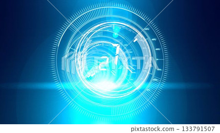 Interface dial with numbers in dark blue background with light blue radiance 133791507