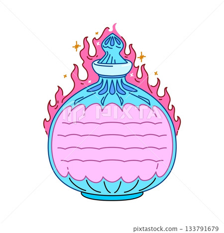 Magic potion flask kids memo note frame. Glass container kids diary sticker, planner to do list vector frame. Child scrapbook memo note or schedule label with witchcraft potion or elixir bottle Magic potion flask kids memo note frame. Glass container kids diary sticker, planner to do list vector frame. Child scrapbook memo note or schedule label with witchcraft potion or elixir bottle 133791679