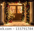 Christmas decorated front door 133791784