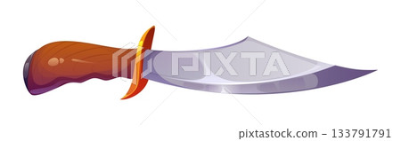 Pirate skipper cartoon blade sword game icon. Buccaneer sailor weapon dagger vector videogame asset, isolated medieval knife. Pirate bandit blade game icon with wooden handle and golden crossguard Pirate skipper cartoon blade sword game icon. Buccaneer sailor weapon dagger vector videogame asset, isolated medieval knife. Pirate bandit blade game icon with wooden handle and golden crossguard 133791791