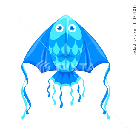 Festival paper kite in fish shape for kid entertainment toy, vector icon. Summer festival paper kite with cartoon blue fish and scales ornament for Makar Sankranti holiday Festival paper kite in fish shape for kid entertainment toy, vector icon. Summer festival paper kite with cartoon blue fish and scales ornament for Makar Sankranti holiday 133791815