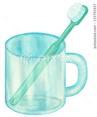 Transparent cup and toothbrush illustration 133791937