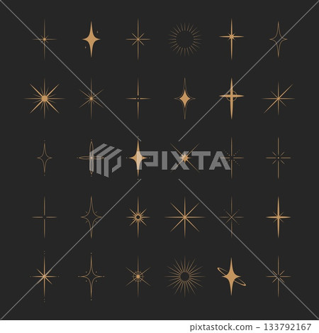 Sparkle stars collection. Minimalistic star set. Sunburst shape bundle. Vector illustration 133792167